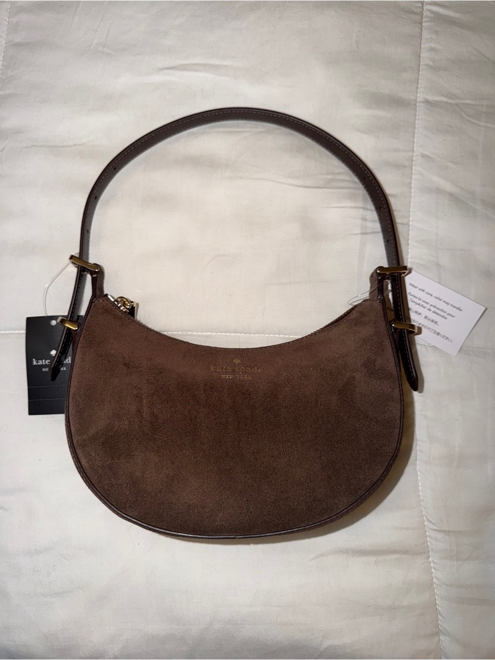 kate spade Nova Crescent Shoulder Bag suede with Leather Trim in hot fudge